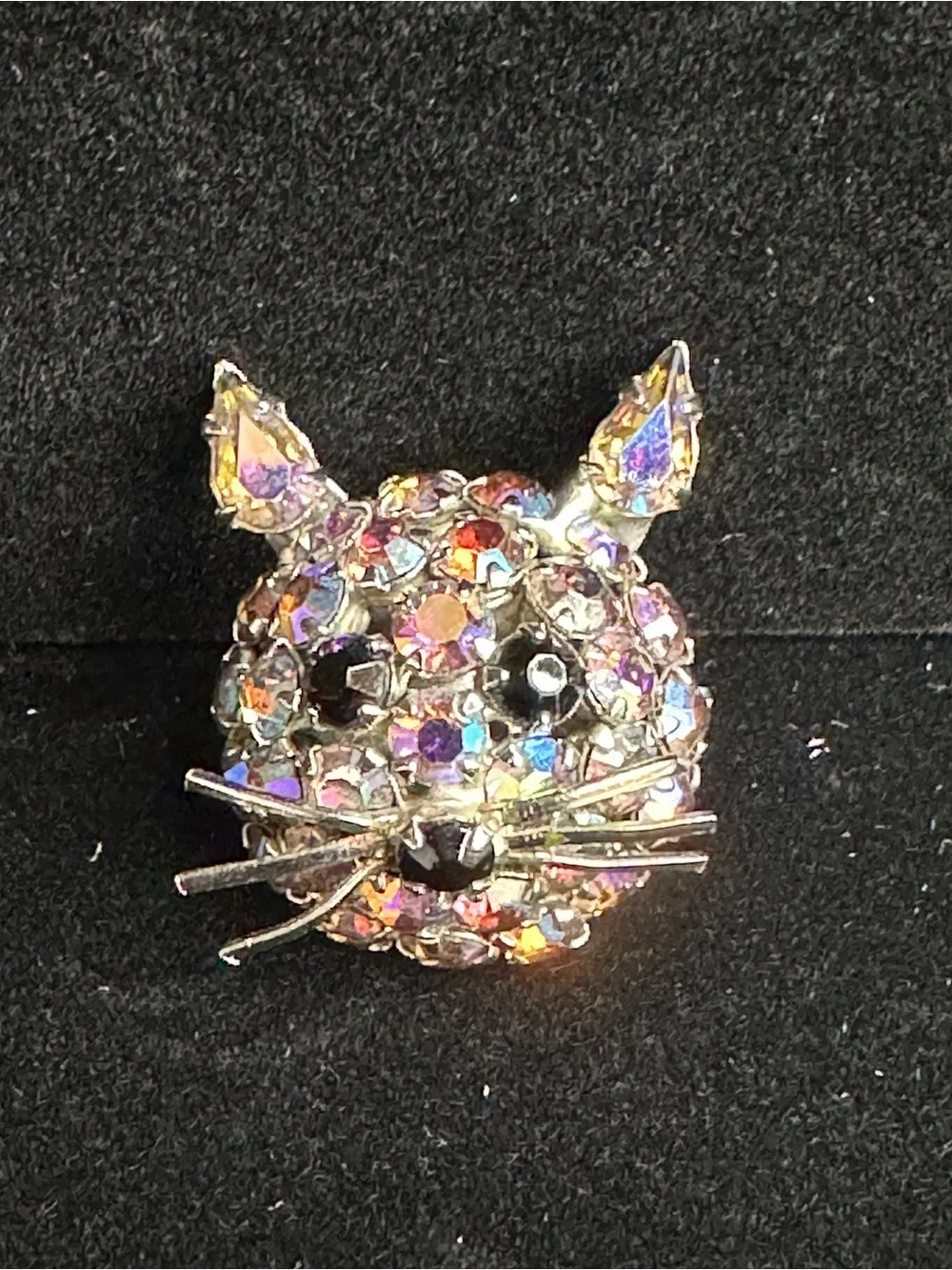 Pristine Vintage Warner Aurora Borealis Rhinestone Cat Brooch Pin 1950s-1971